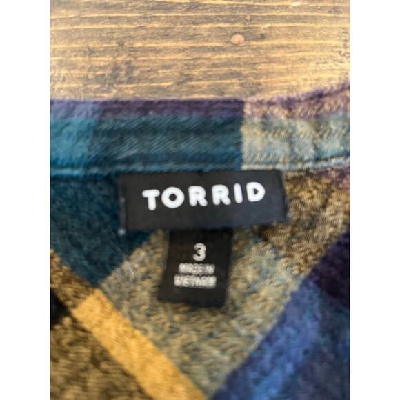 Torrid Plaid Academia Cottage Hobbit Top Women 3 Peasant Dark Business Casual - Picture 2 of 8